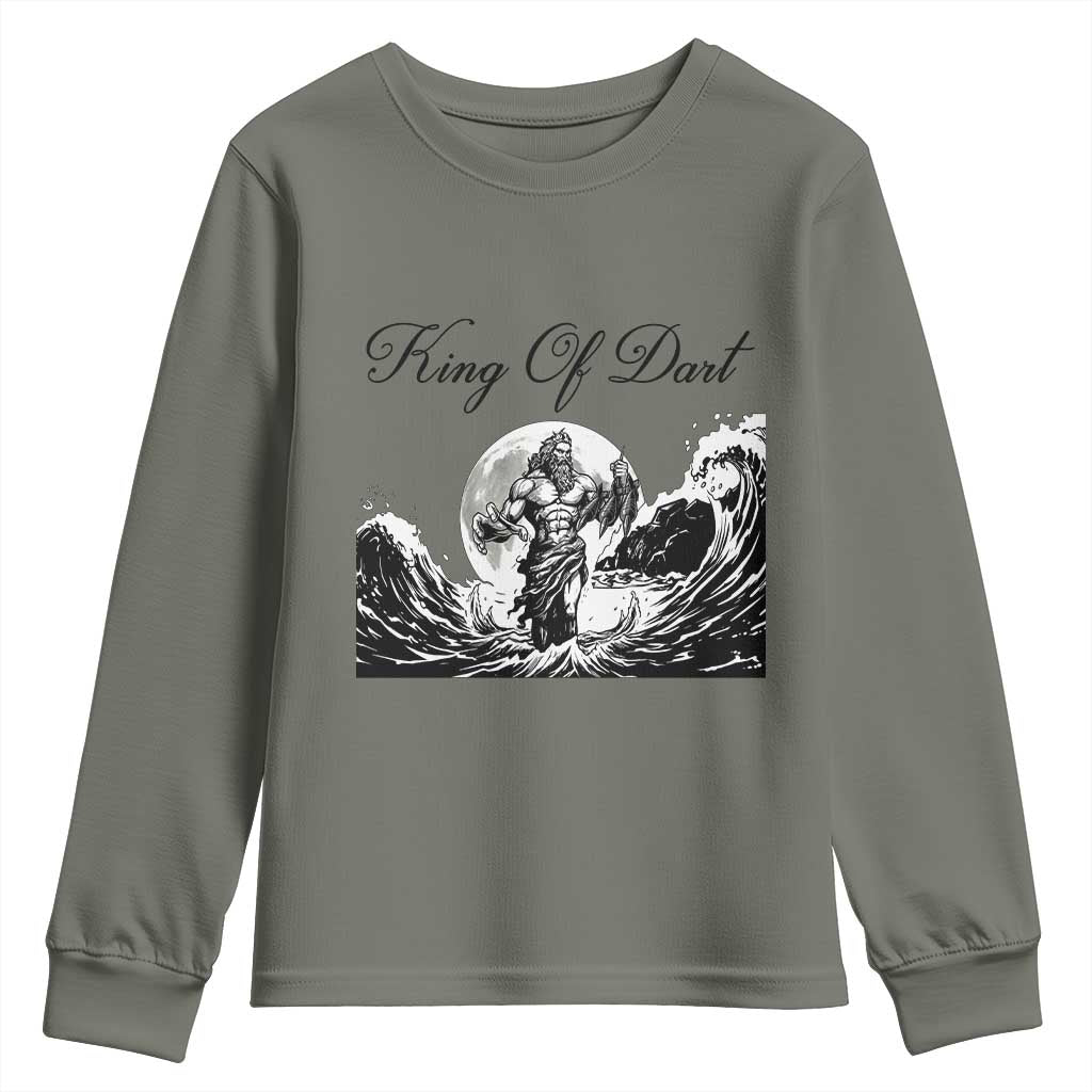 Greek Mythology Poseidon Dartist Youth Sweatshirt King Of Dart Thrower TS12 Military Green Print Your Wear