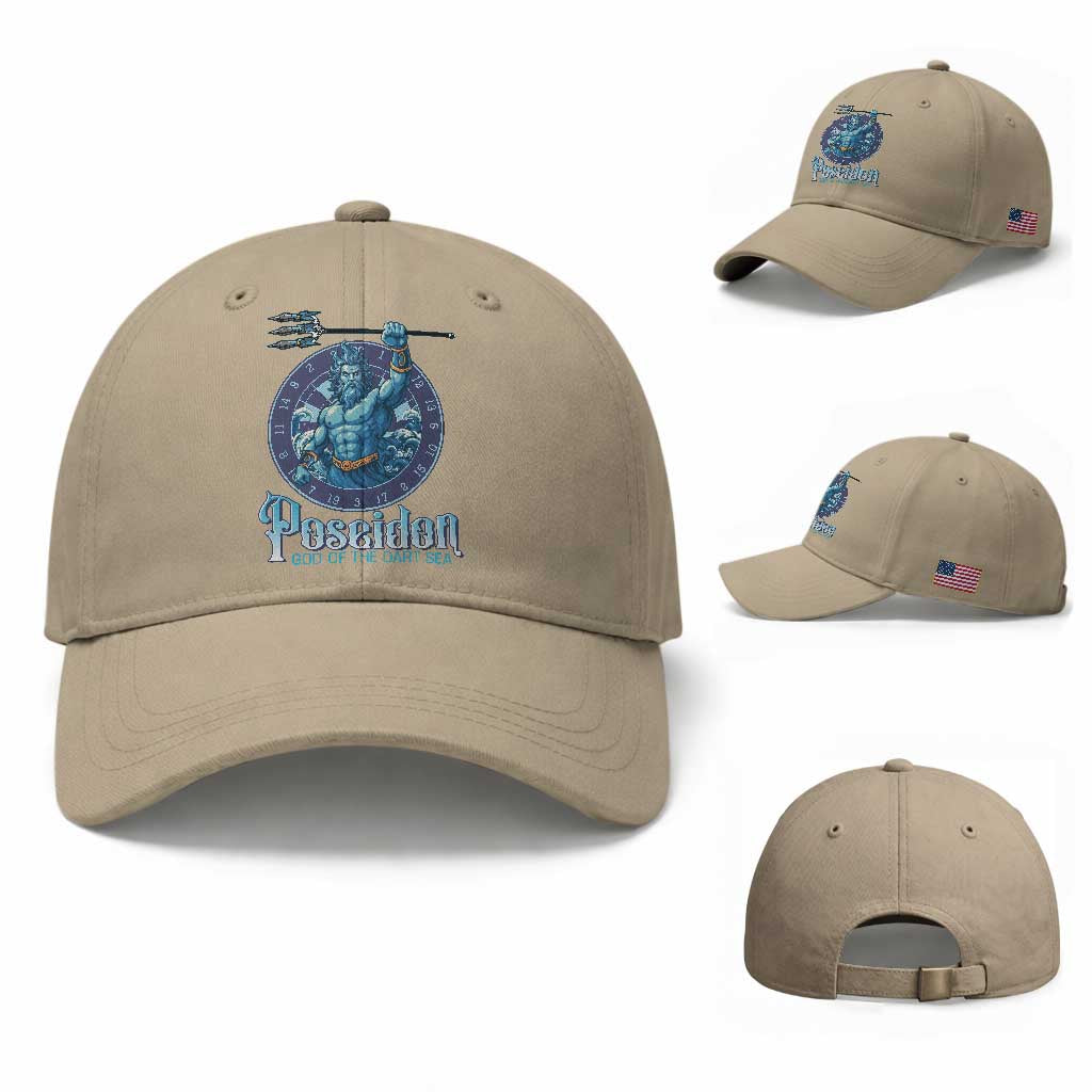 Ancient Greek Mythology Poseidon Dartist Baseball Cap God Of The Dart Sea Trident TS12 Baseball Cap Universal Fit Khaki Print Your Wear