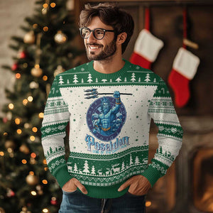 Ancient Greek Mythology Poseidon Dartist Ugly Christmas Sweater God Of The Dart Sea Trident TS12 Beige Green Print Your Wear