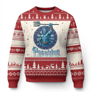 Ancient Greek Mythology Poseidon Dartist Ugly Christmas Sweater God Of The Dart Sea Trident TS12 Beige Red Print Your Wear