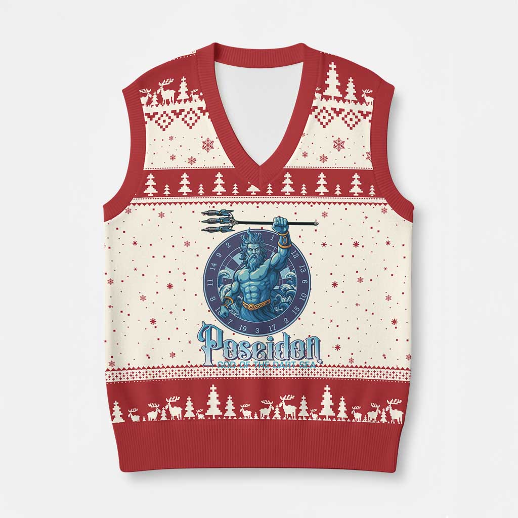 Ancient Greek Mythology Poseidon Dartist V-Neck Knit Sweater Vest God Of The Dart Sea Trident TS12 Beige Red Print Your Wear