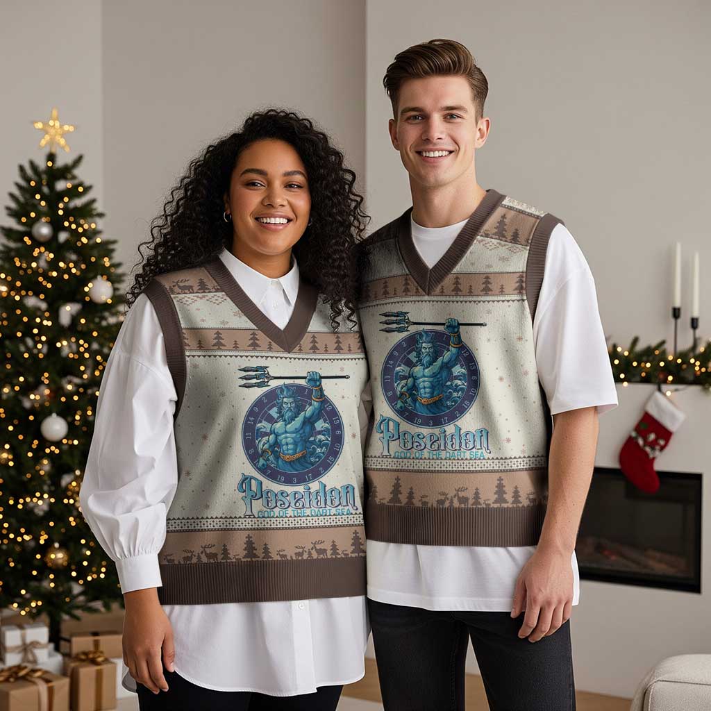Ancient Greek Mythology Poseidon Dartist V-Neck Knit Sweater Vest God Of The Dart Sea Trident TS12 Mocha Mousse Print Your Wear