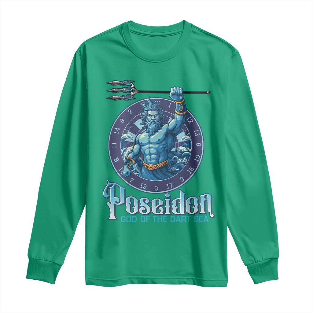 Ancient Greek Mythology Poseidon Dartist Long Sleeve Shirt God Of The Dart Sea Trident TS12 Irish Green Print Your Wear