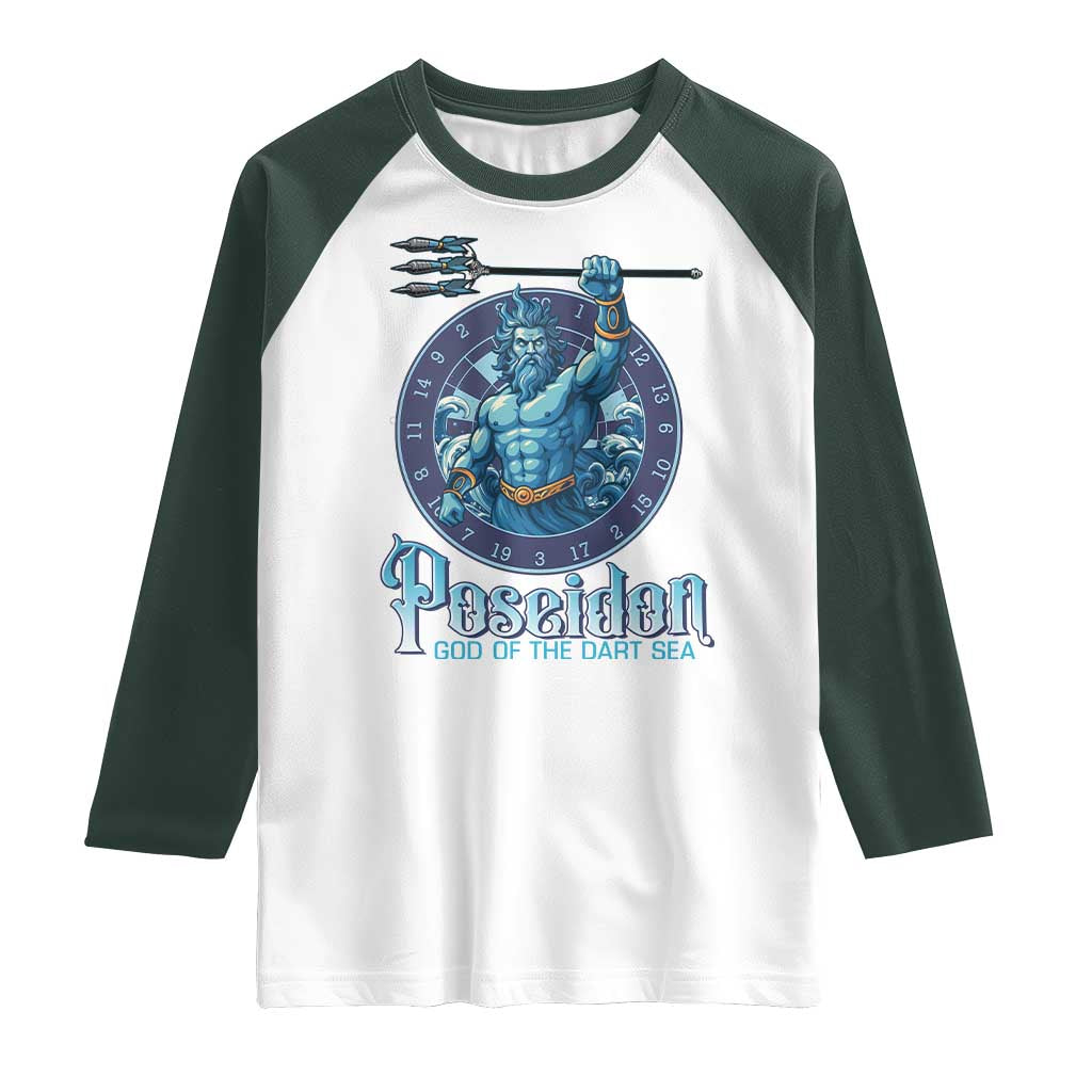 Ancient Greek Mythology Poseidon Dartist Raglan Shirt God Of The Dart Sea Trident TS12 White Dark Forest Green Print Your Wear
