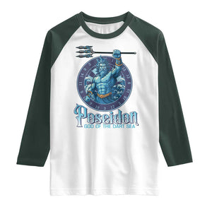 Ancient Greek Mythology Poseidon Dartist Raglan Shirt God Of The Dart Sea Trident TS12 White Dark Forest Green Print Your Wear