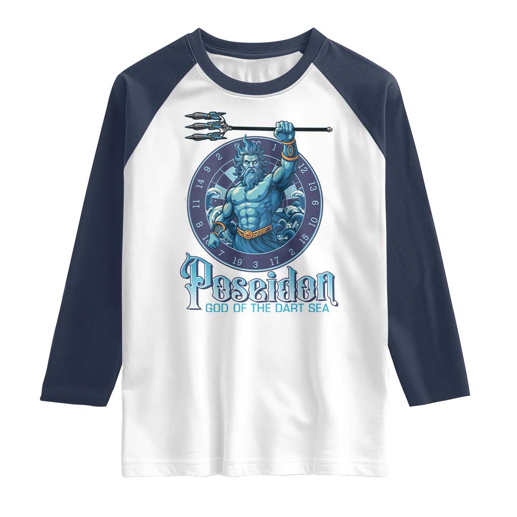 Ancient Greek Mythology Poseidon Dartist Raglan Shirt God Of The Dart Sea Trident TS12 White Navy Print Your Wear