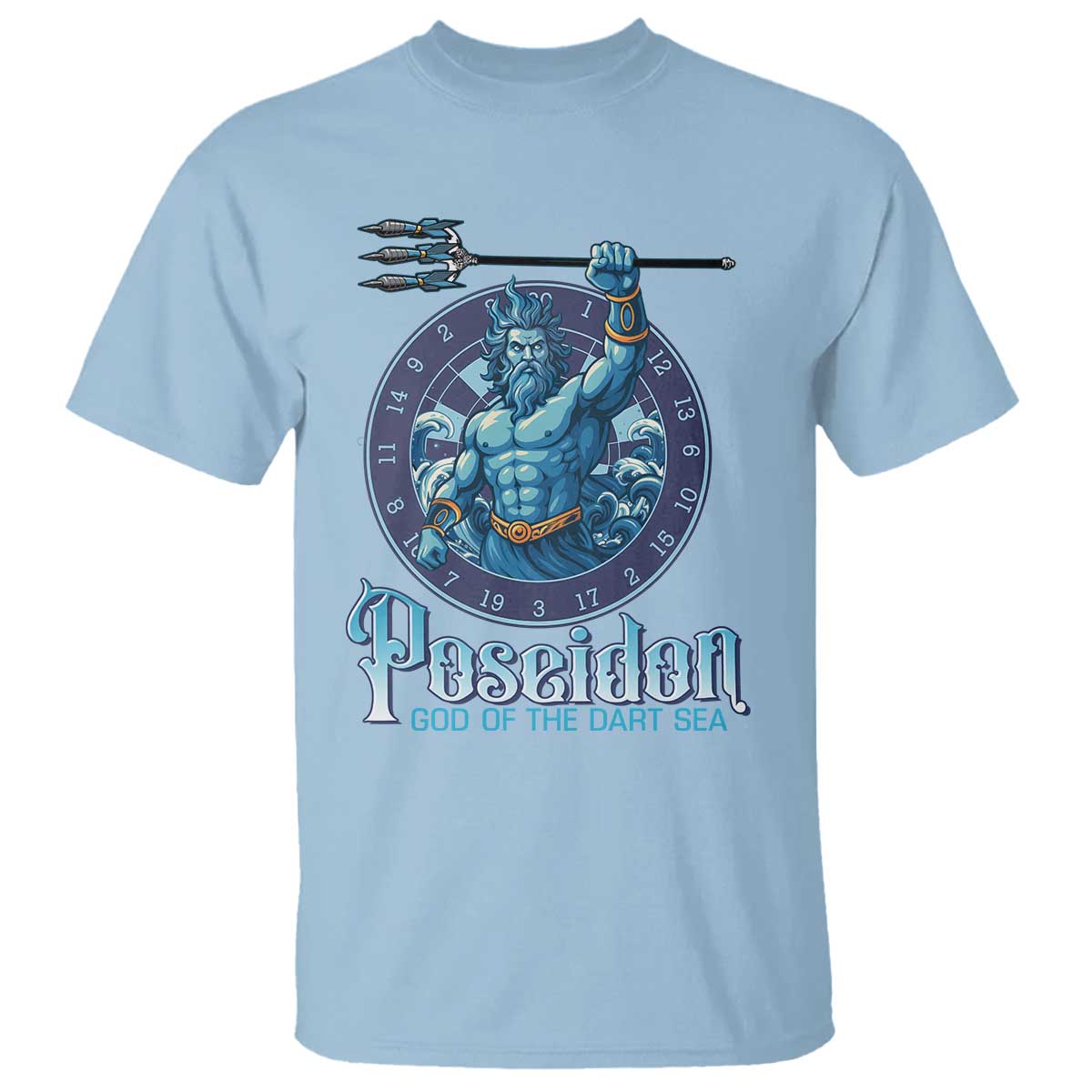 Ancient Greek Mythology Poseidon Dartist T Shirt God Of The Dart Sea Trident TS12 Light Blue Print Your Wear