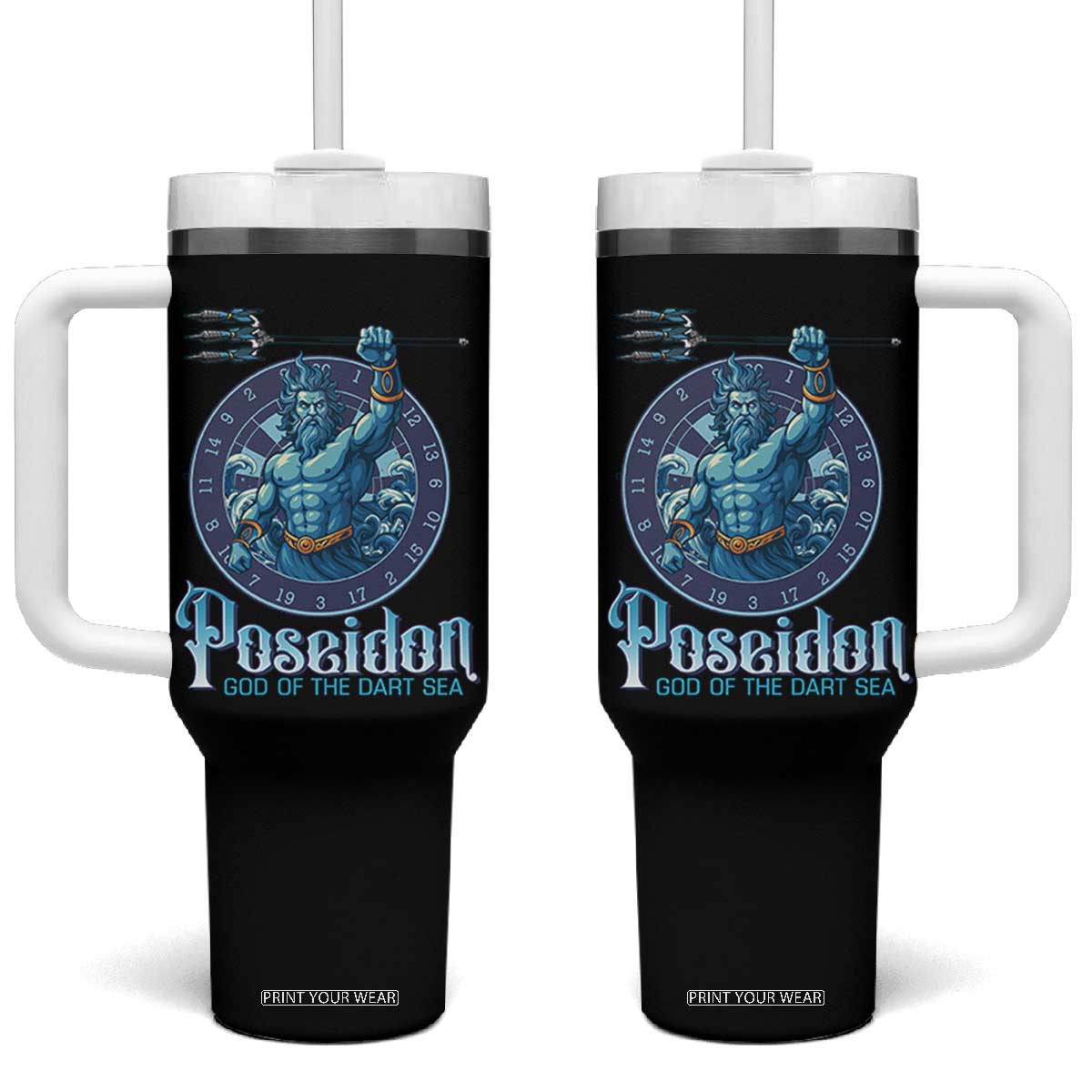 Ancient Greek Mythology Poseidon Dartist Tumbler With Handle God Of The Dart Sea Trident TS12 One Size: 40 oz Black Print Your Wear
