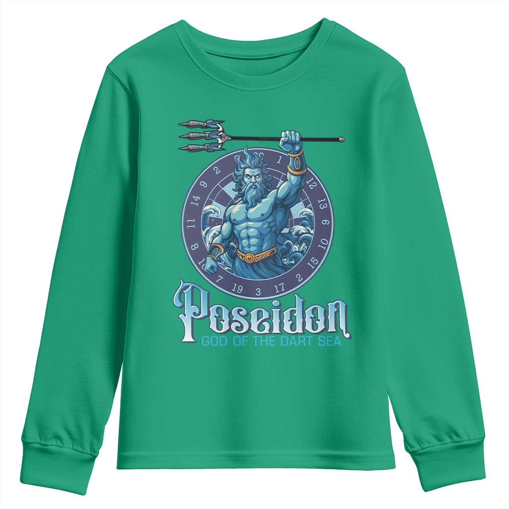 Ancient Greek Mythology Poseidon Dartist Youth Sweatshirt God Of The Dart Sea Trident TS12 Irish Green Print Your Wear