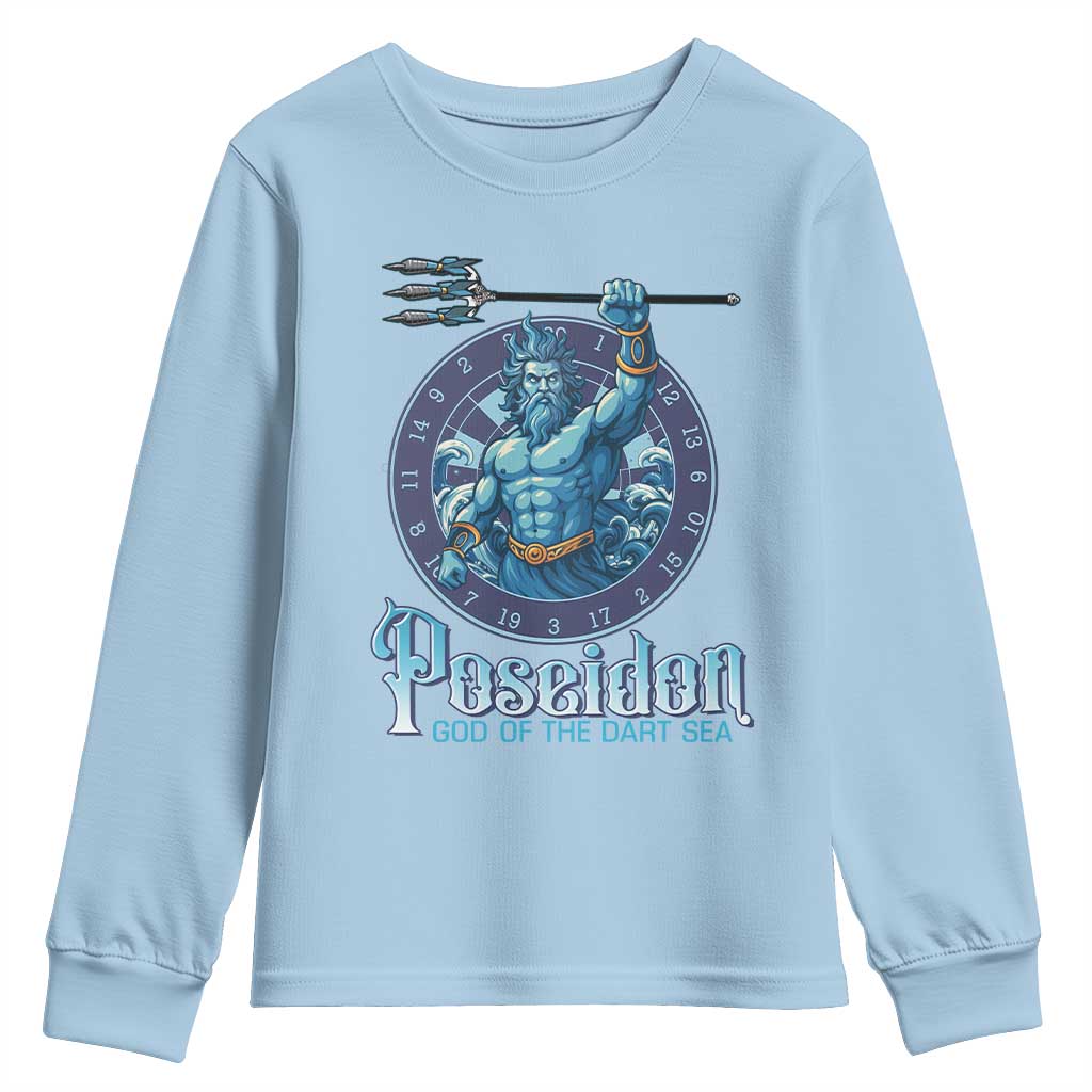 Ancient Greek Mythology Poseidon Dartist Youth Sweatshirt God Of The Dart Sea Trident TS12 Light Blue Print Your Wear