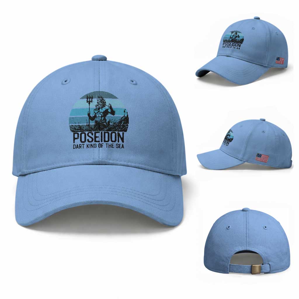 Ancient Greek Mythology Poseidon Dartist Baseball Cap Dart King Of The Sea Trident TS12 Baseball Cap Universal Fit Light Blue Print Your Wear