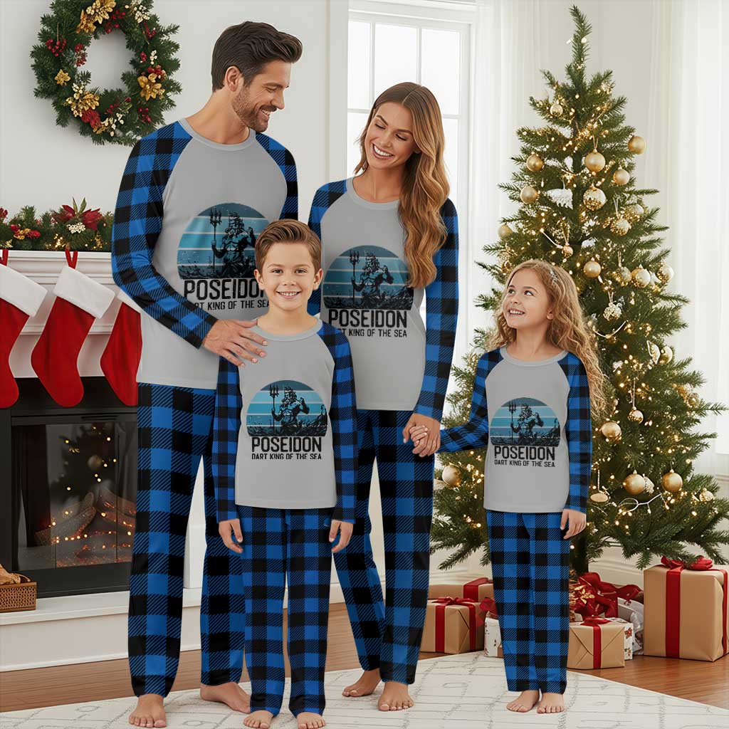 Ancient Greek Mythology Poseidon Dartist Plaid Pajama Set Dart King Of The Sea Trident TS12 Blue Plaid Print Your Wear