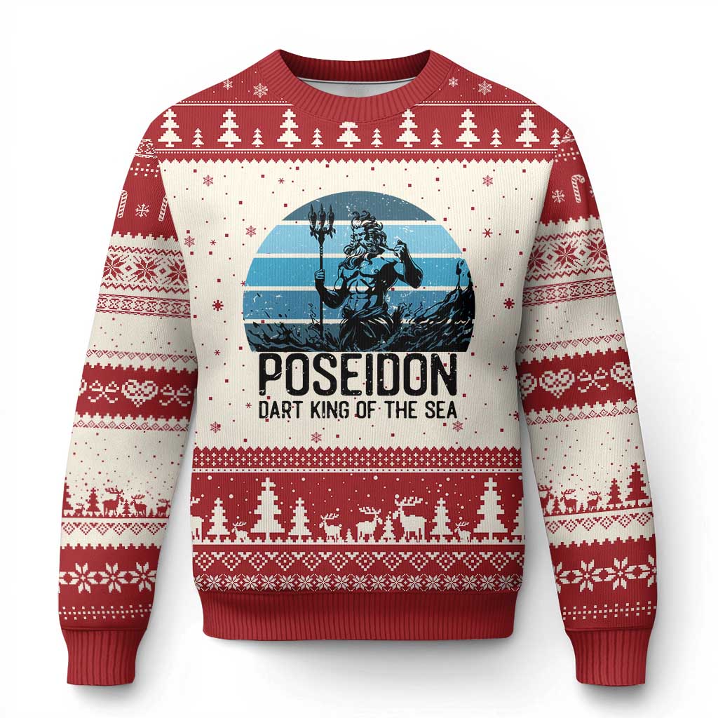 Ancient Greek Mythology Poseidon Dartist Ugly Christmas Sweater Dart King Of The Sea Trident TS12 Beige Red Print Your Wear