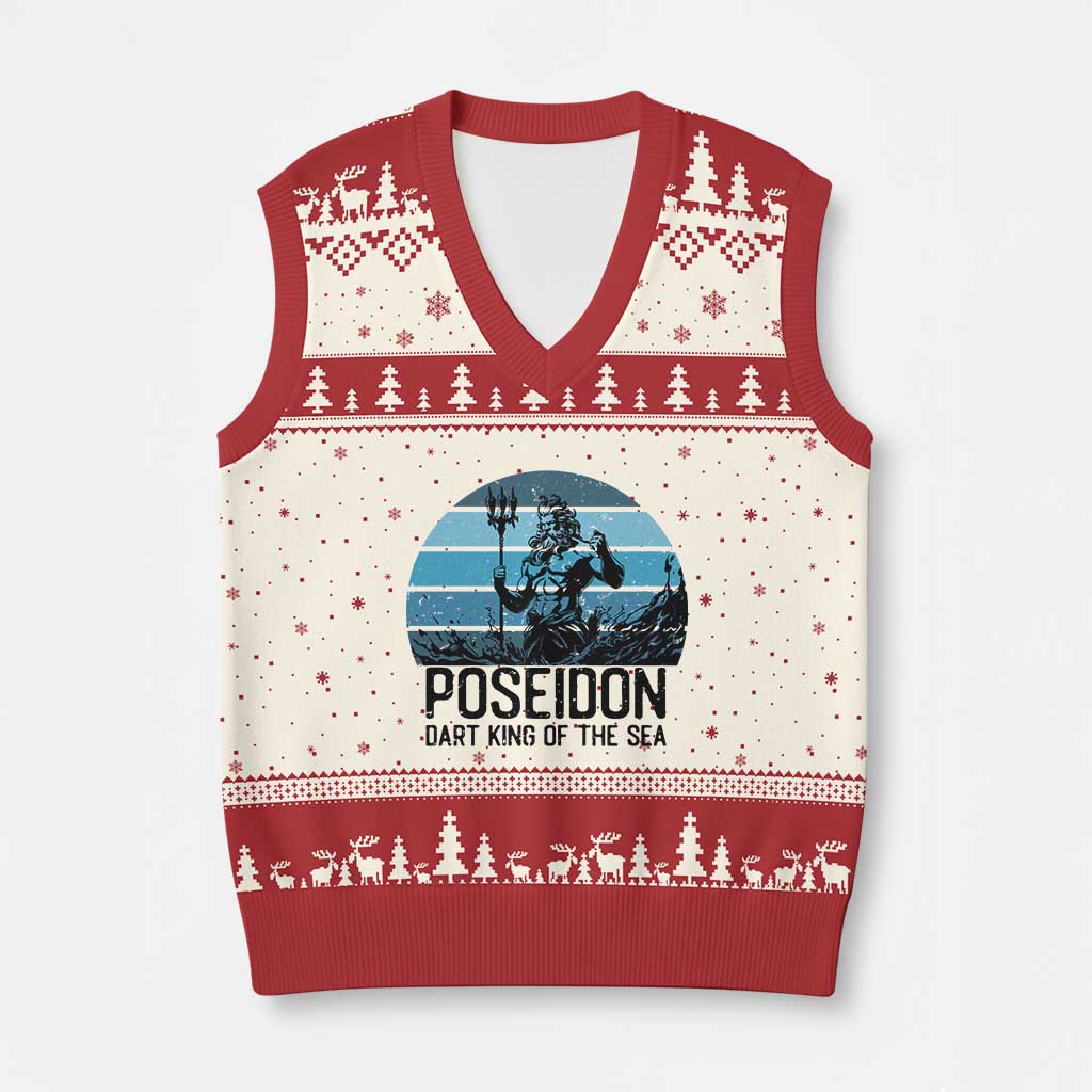 Ancient Greek Mythology Poseidon Dartist V-Neck Knit Sweater Vest Dart King Of The Sea Trident TS12 Beige Red Print Your Wear