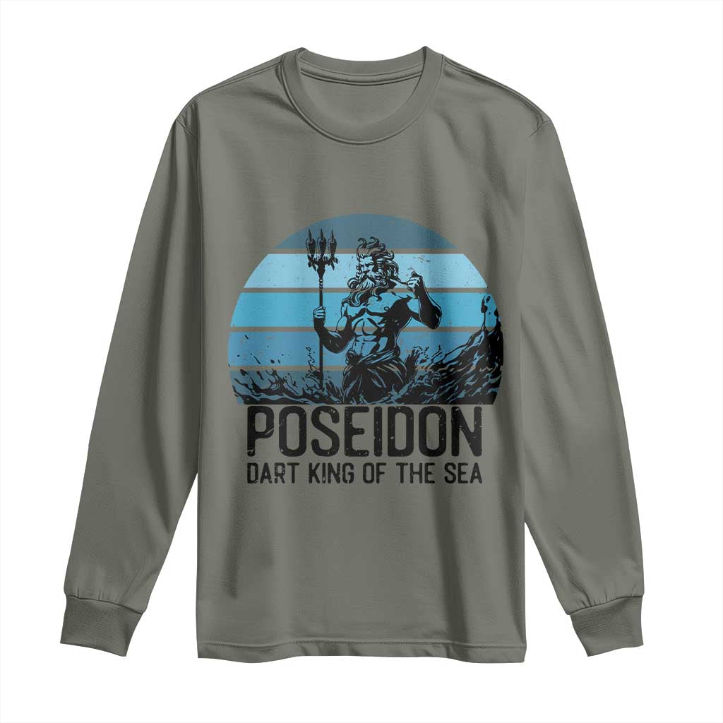 Ancient Greek Mythology Poseidon Dartist Long Sleeve Shirt Dart King Of The Sea Trident TS12 Military Green Print Your Wear