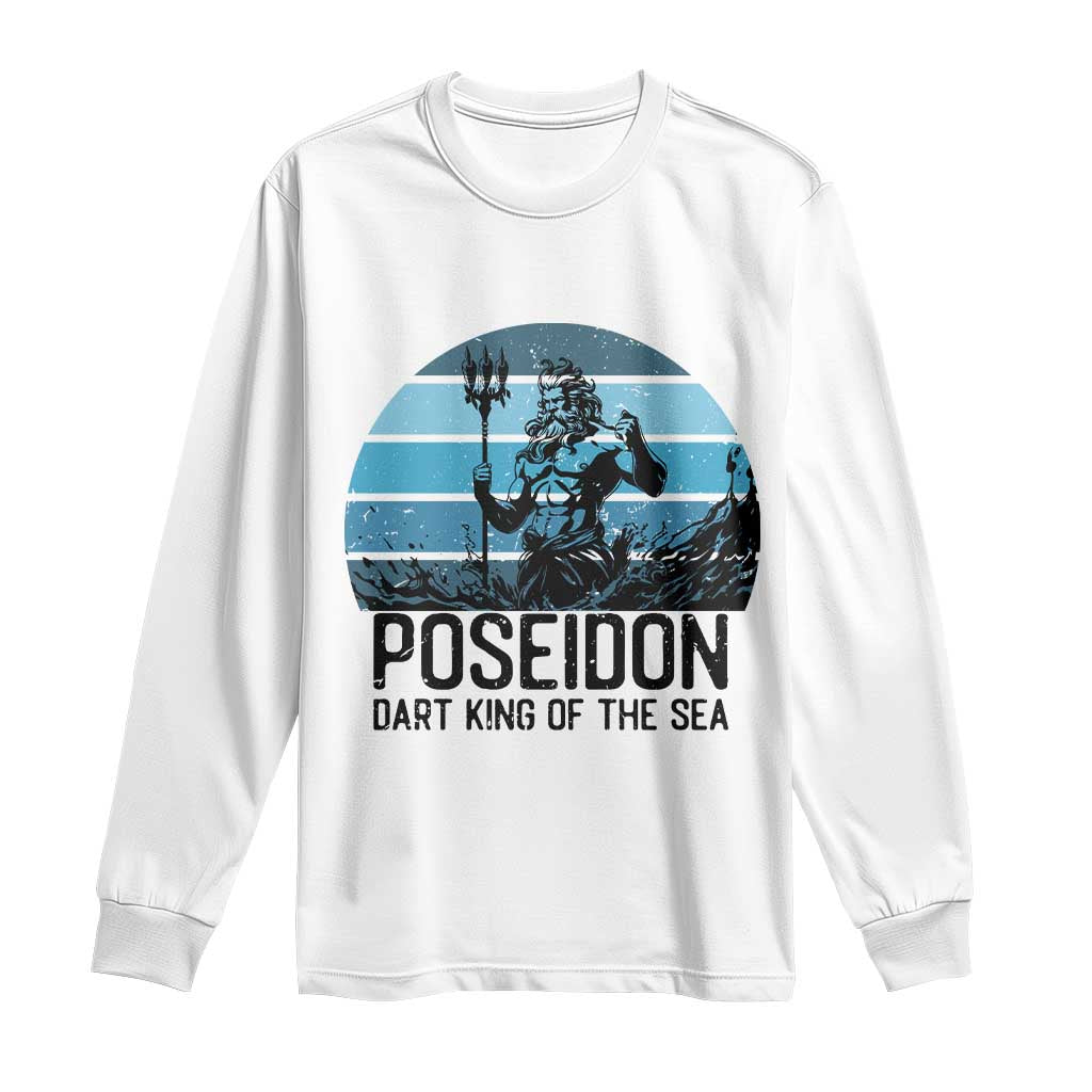 Ancient Greek Mythology Poseidon Dartist Long Sleeve Shirt Dart King Of The Sea Trident TS12 White Print Your Wear