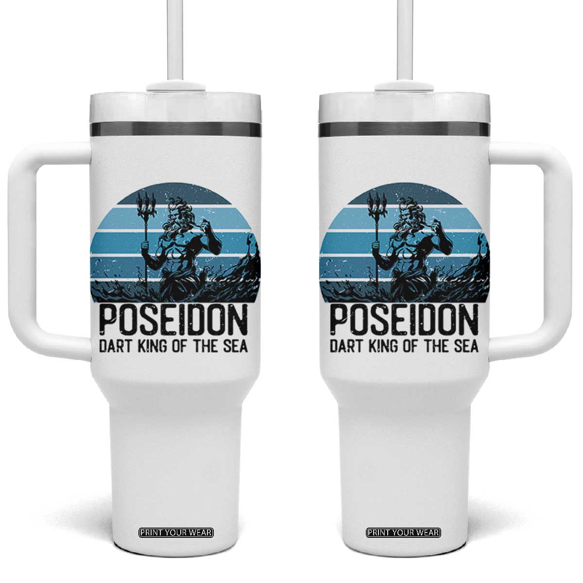 Ancient Greek Mythology Poseidon Dartist Tumbler With Handle Dart King Of The Sea Trident TS12 One Size: 40 oz White Print Your Wear