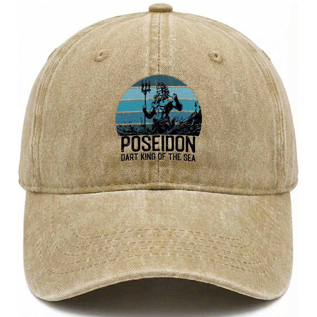 Ancient Greek Mythology Poseidon Dartist Washed Cotton Baseball Cap Dart King Of The Sea Trident TS12 Print Your Wear