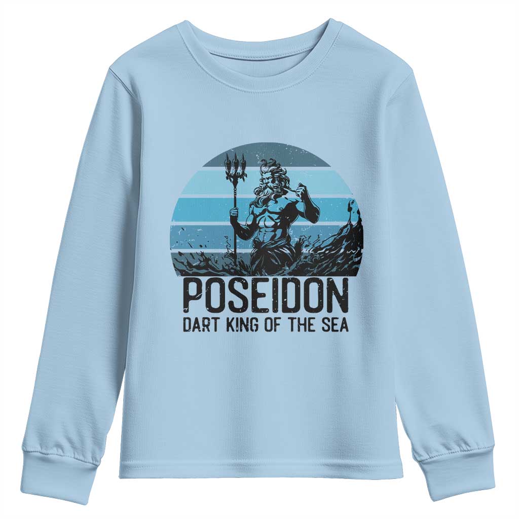 Ancient Greek Mythology Poseidon Dartist Youth Sweatshirt Dart King Of The Sea Trident TS12 Light Blue Print Your Wear