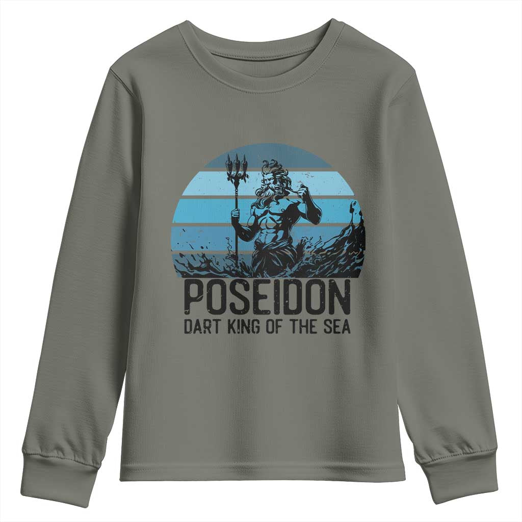 Ancient Greek Mythology Poseidon Dartist Youth Sweatshirt Dart King Of The Sea Trident TS12 Military Green Print Your Wear