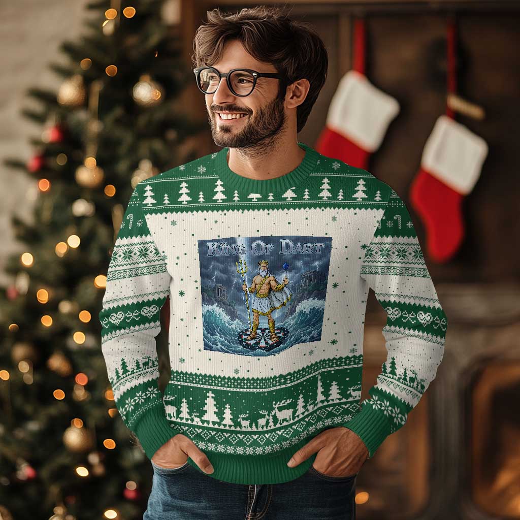Greek Mythology Poseidon Dart Player Ugly Christmas Sweater King Of Dart Trident Thrower TS12 Beige Green Print Your Wear