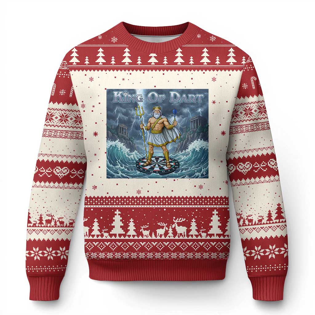 Greek Mythology Poseidon Dart Player Ugly Christmas Sweater King Of Dart Trident Thrower TS12 Beige Red Print Your Wear