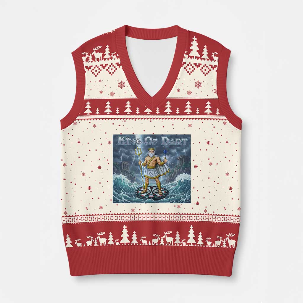 Greek Mythology Poseidon Dart Player V-Neck Knit Sweater Vest King Of Dart Trident Thrower TS12 Beige Red Print Your Wear