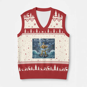 Greek Mythology Poseidon Dart Player V-Neck Knit Sweater Vest King Of Dart Trident Thrower TS12 Beige Red Print Your Wear
