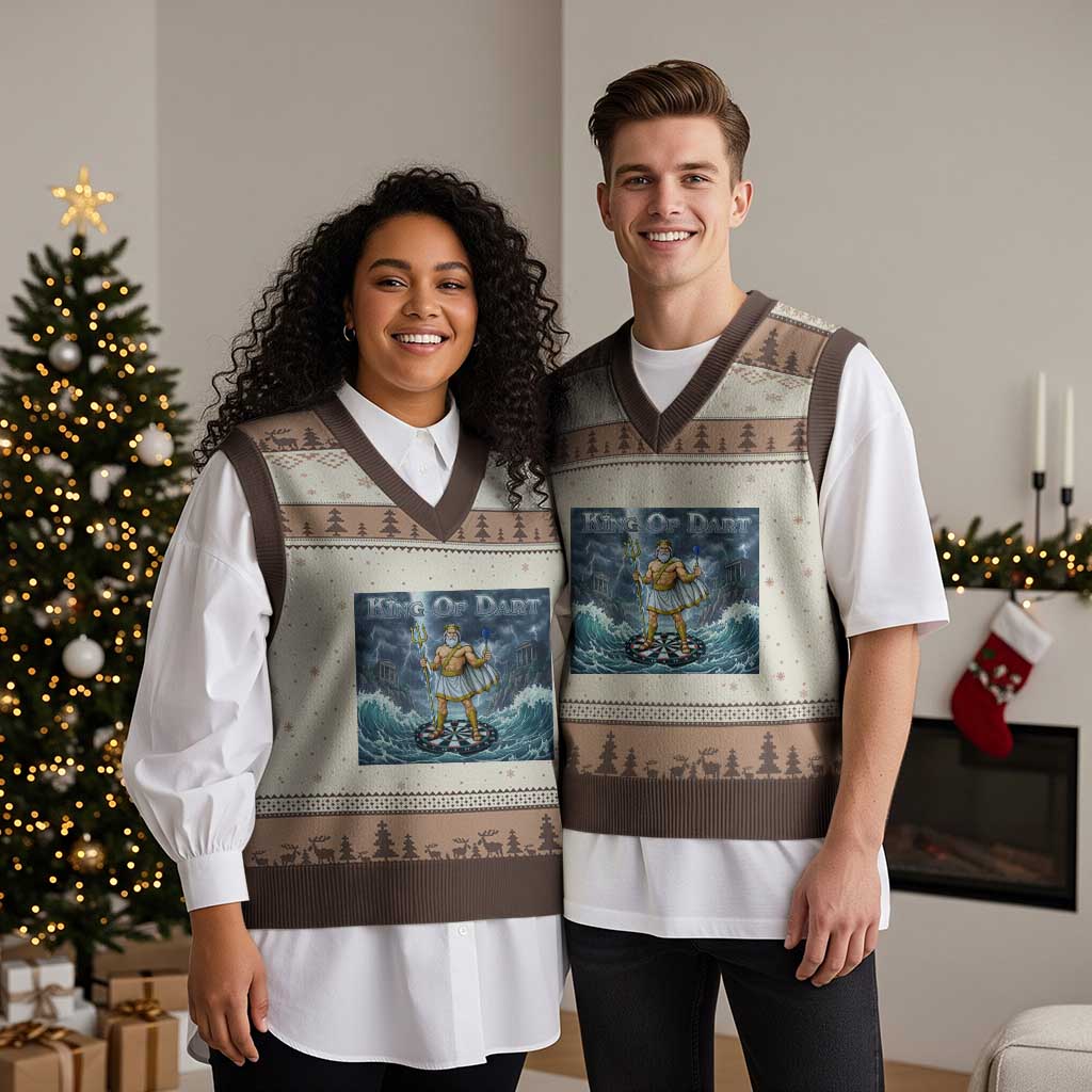 Greek Mythology Poseidon Dart Player V-Neck Knit Sweater Vest King Of Dart Trident Thrower TS12 Mocha Mousse Print Your Wear