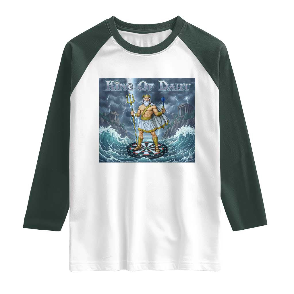 Greek Mythology Poseidon Dart Player Raglan Shirt King Of Dart Trident Thrower TS12 White Dark Forest Green Print Your Wear