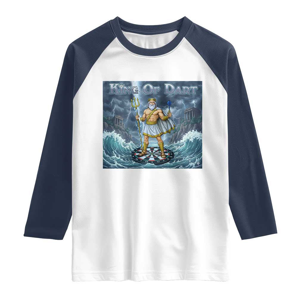 Greek Mythology Poseidon Dart Player Raglan Shirt King Of Dart Trident Thrower TS12 White Navy Print Your Wear