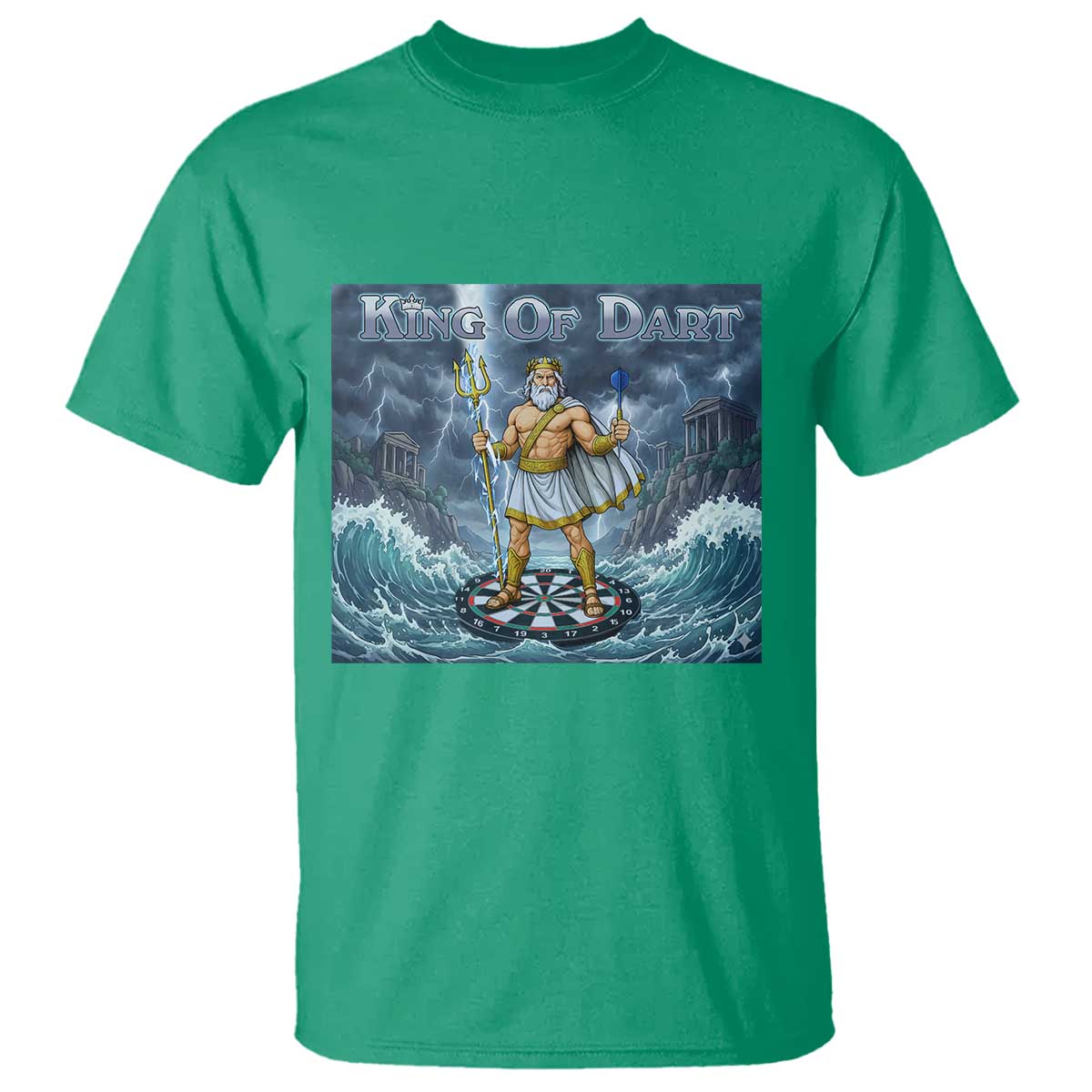 Greek Mythology Poseidon Dart Player T Shirt King Of Dart Trident Thrower TS12 Irish Green Print Your Wear