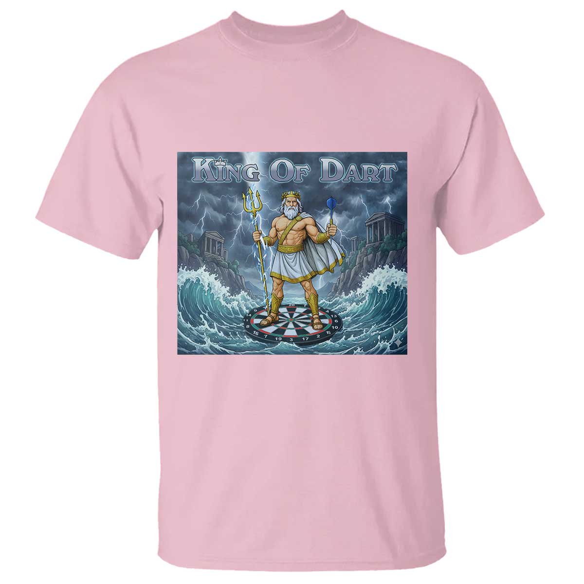 Greek Mythology Poseidon Dart Player T Shirt King Of Dart Trident Thrower TS12 Light Pink Print Your Wear