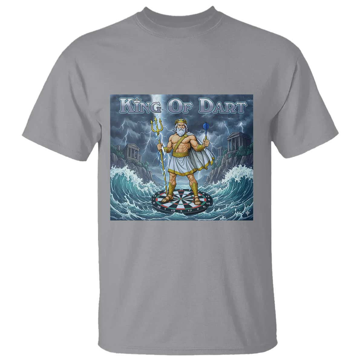Greek Mythology Poseidon Dart Player T Shirt King Of Dart Trident Thrower TS12 Sport Gray Print Your Wear