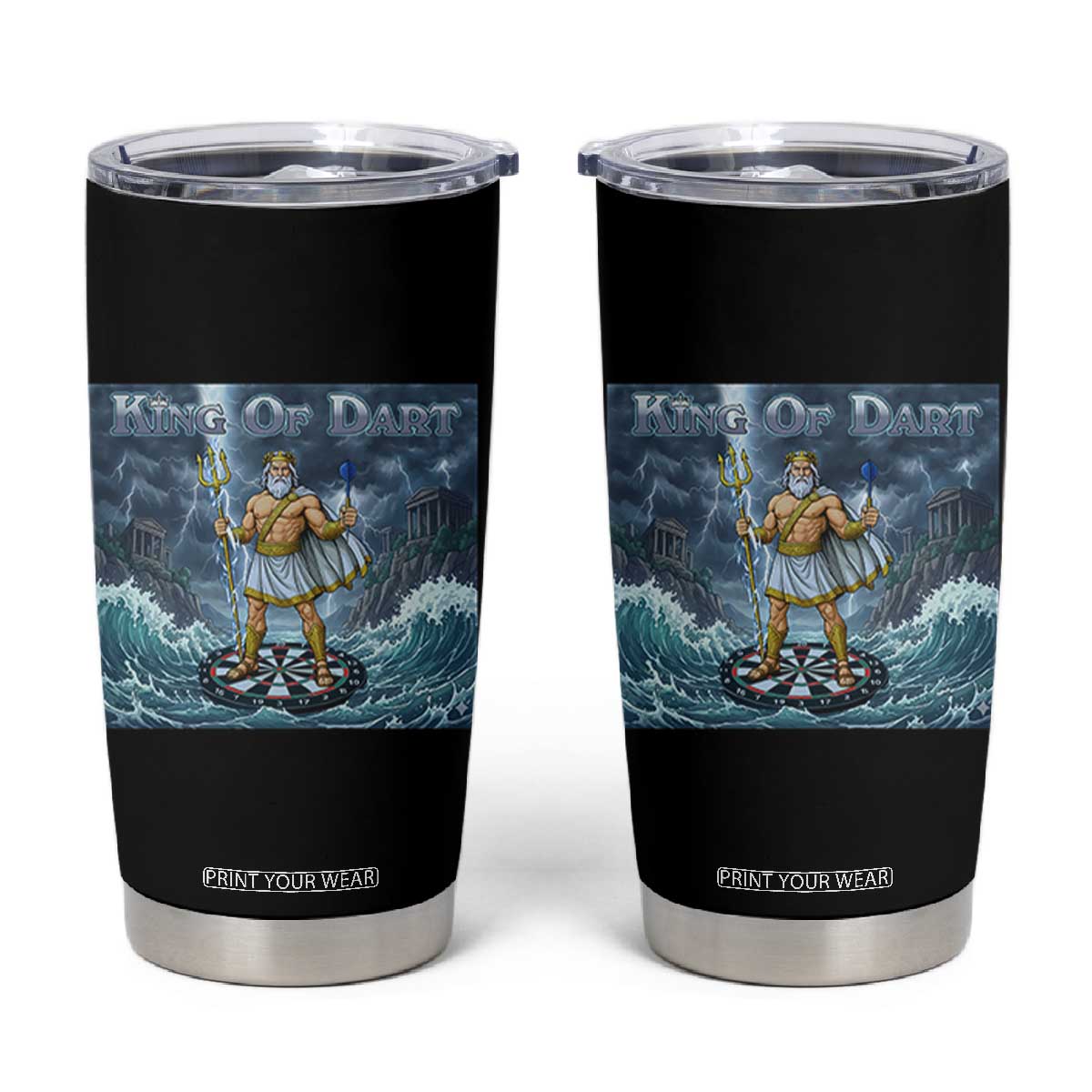 Greek Mythology Poseidon Dart Player Tumbler Cup King Of Dart Trident Thrower TS12 Black Print Your Wear