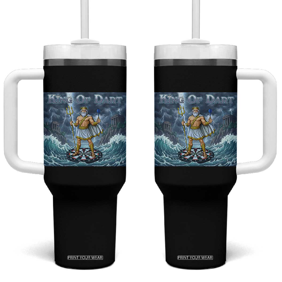 Greek Mythology Poseidon Dart Player Tumbler With Handle King Of Dart Trident Thrower TS12 One Size: 40 oz Black Print Your Wear