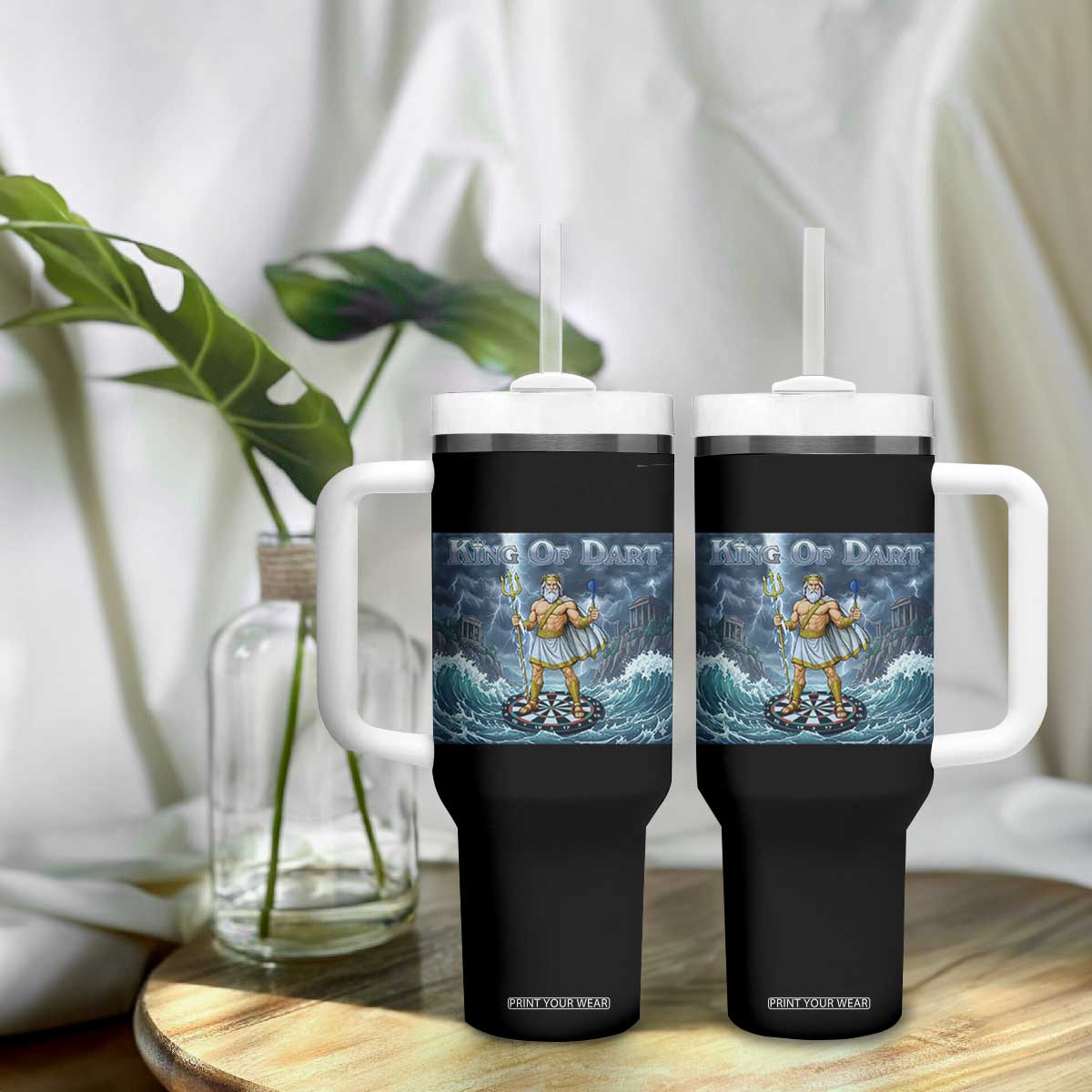 Greek Mythology Poseidon Dart Player Tumbler With Handle King Of Dart Trident Thrower TS12 Print Your Wear