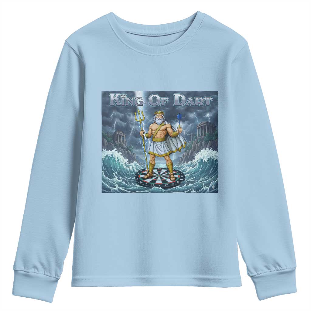 Greek Mythology Poseidon Dart Player Youth Sweatshirt King Of Dart Trident Thrower TS12 Light Blue Print Your Wear