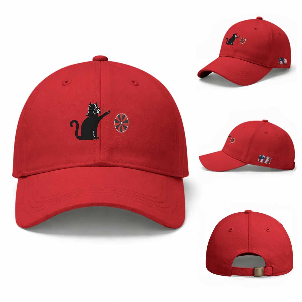 Black Cat Lord Darts Player Baseball Cap Funny Space Scifi Dartist Gift TS12 Baseball Cap Universal Fit Red Print Your Wear
