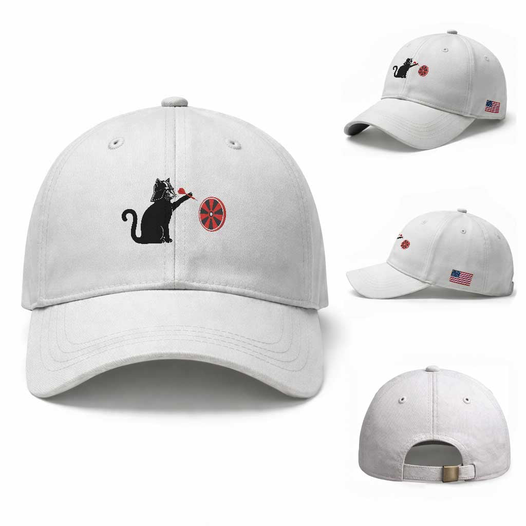 Black Cat Lord Darts Player Baseball Cap Funny Space Scifi Dartist Gift TS12 Baseball Cap Universal Fit White Print Your Wear