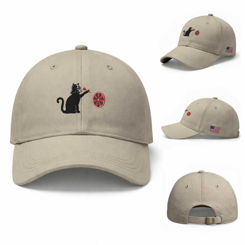 Black Cat Lord Darts Player Baseball Cap Funny Space Scifi Dartist Gift TS12 Baseball Cap Universal Fit Beige Print Your Wear