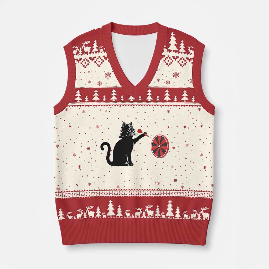 Black Cat Lord Darts Player V-Neck Knit Sweater Vest Funny Space Scifi Dartist Gift TS12 Beige Red Print Your Wear