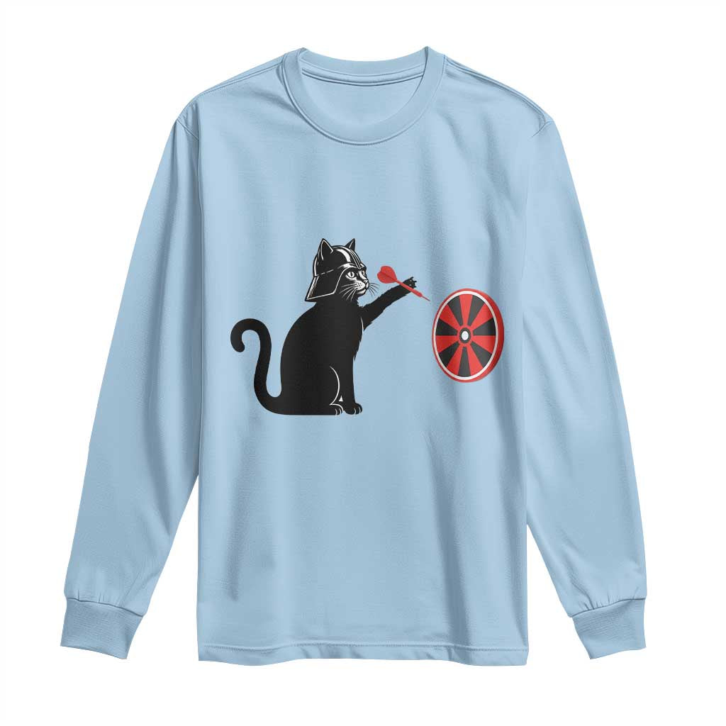 Black Cat Lord Darts Player Long Sleeve Shirt Funny Space Scifi Dartist Gift TS12 Light Blue Print Your Wear