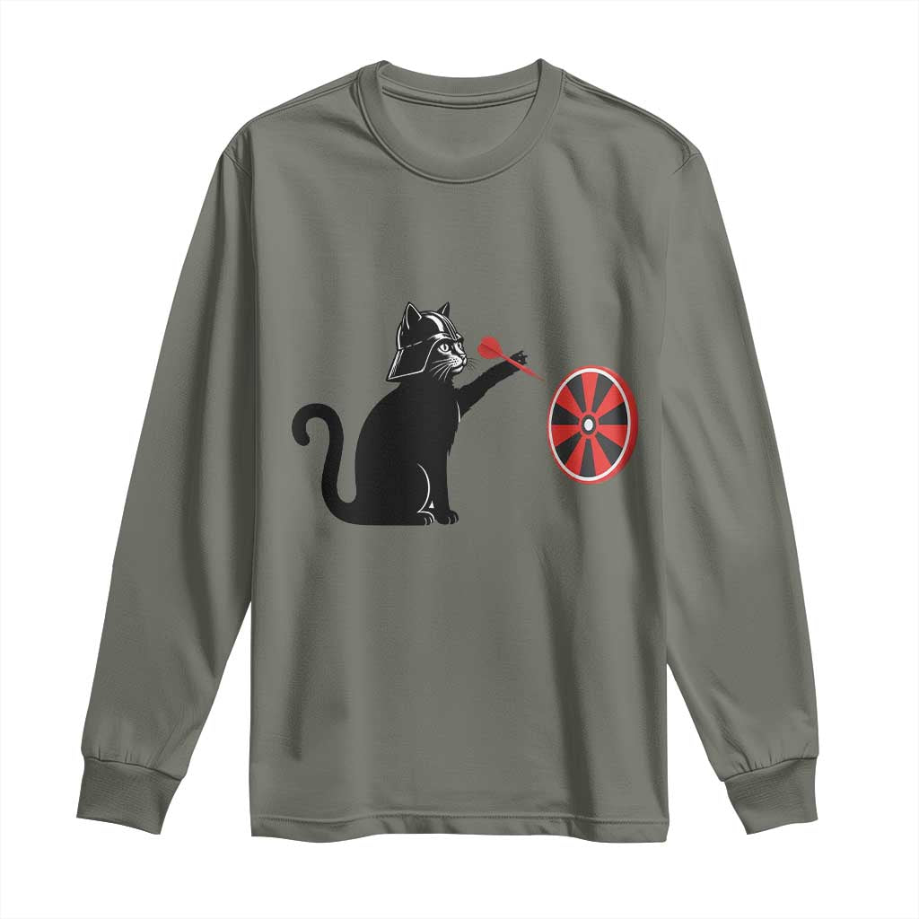Black Cat Lord Darts Player Long Sleeve Shirt Funny Space Scifi Dartist Gift TS12 Military Green Print Your Wear