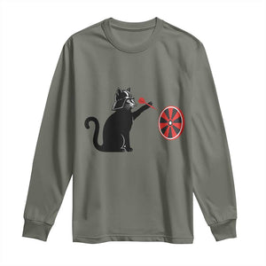 Black Cat Lord Darts Player Long Sleeve Shirt Funny Space Scifi Dartist Gift TS12 Military Green Print Your Wear