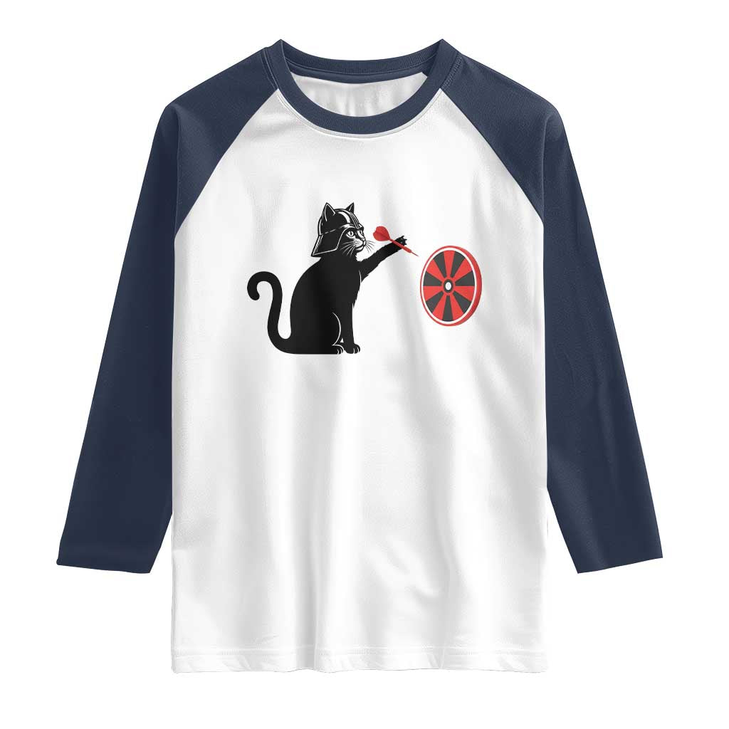 Black Cat Lord Darts Player Raglan Shirt Funny Space Scifi Dartist Gift TS12 White Navy Print Your Wear