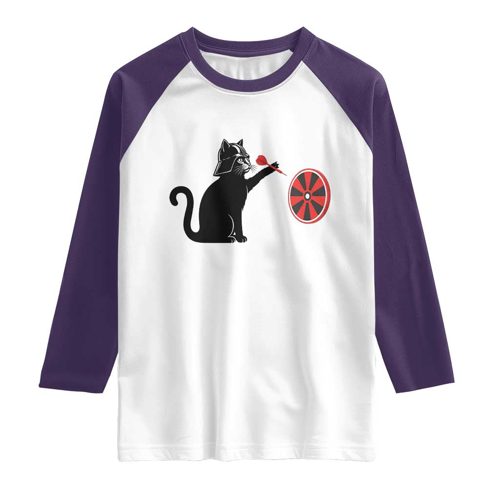Black Cat Lord Darts Player Raglan Shirt Funny Space Scifi Dartist Gift TS12 White Purple Print Your Wear