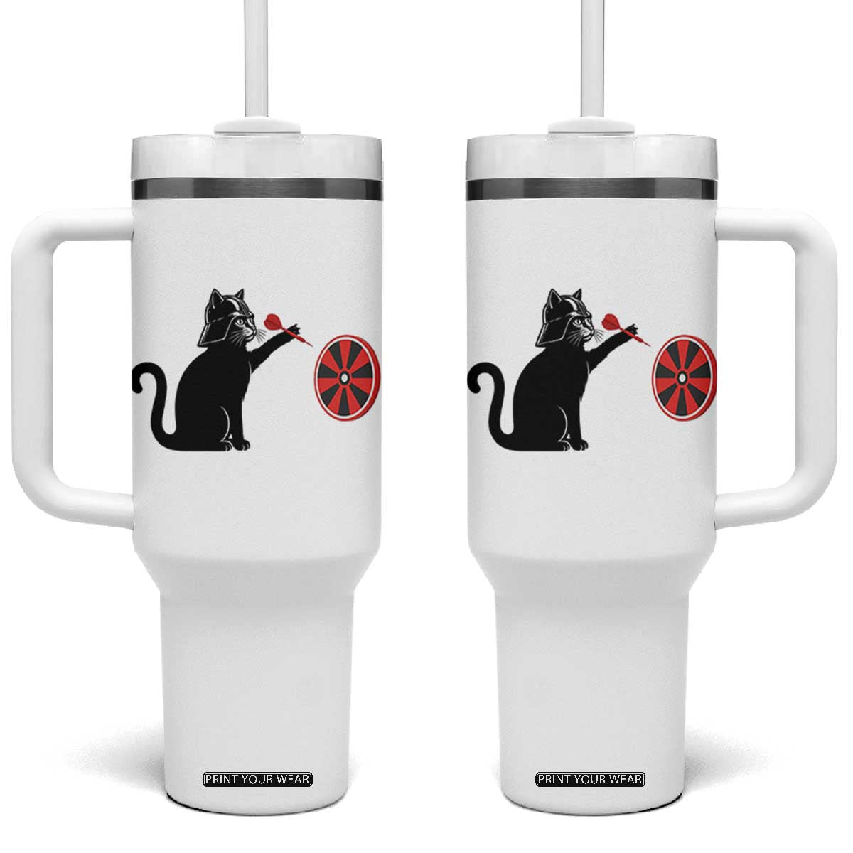 Black Cat Lord Darts Player Tumbler With Handle Funny Space Scifi Dartist Gift TS12 One Size: 40 oz White Print Your Wear
