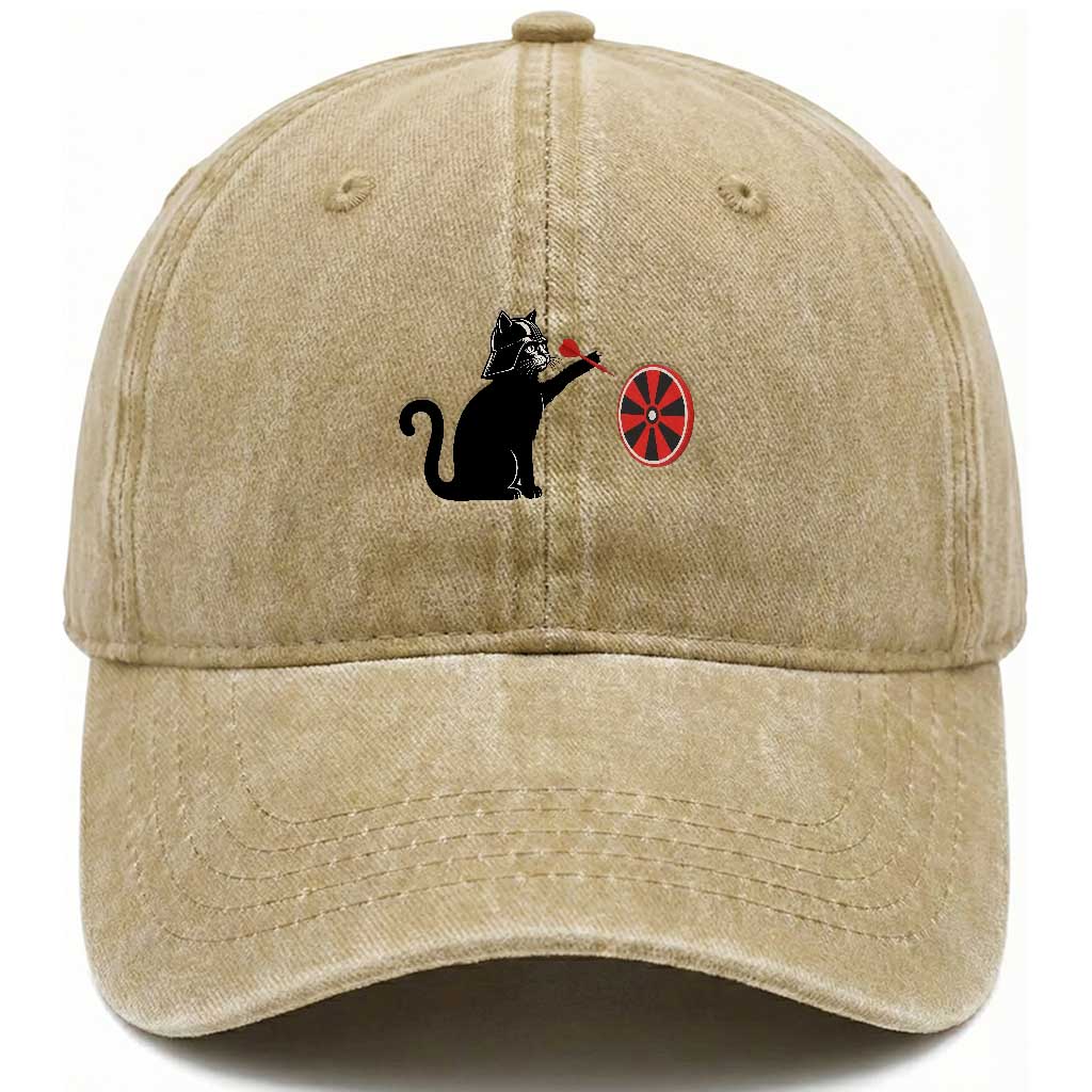 Black Cat Lord Darts Player Washed Cotton Baseball Cap Funny Space Scifi Dartist Gift TS12 Print Your Wear