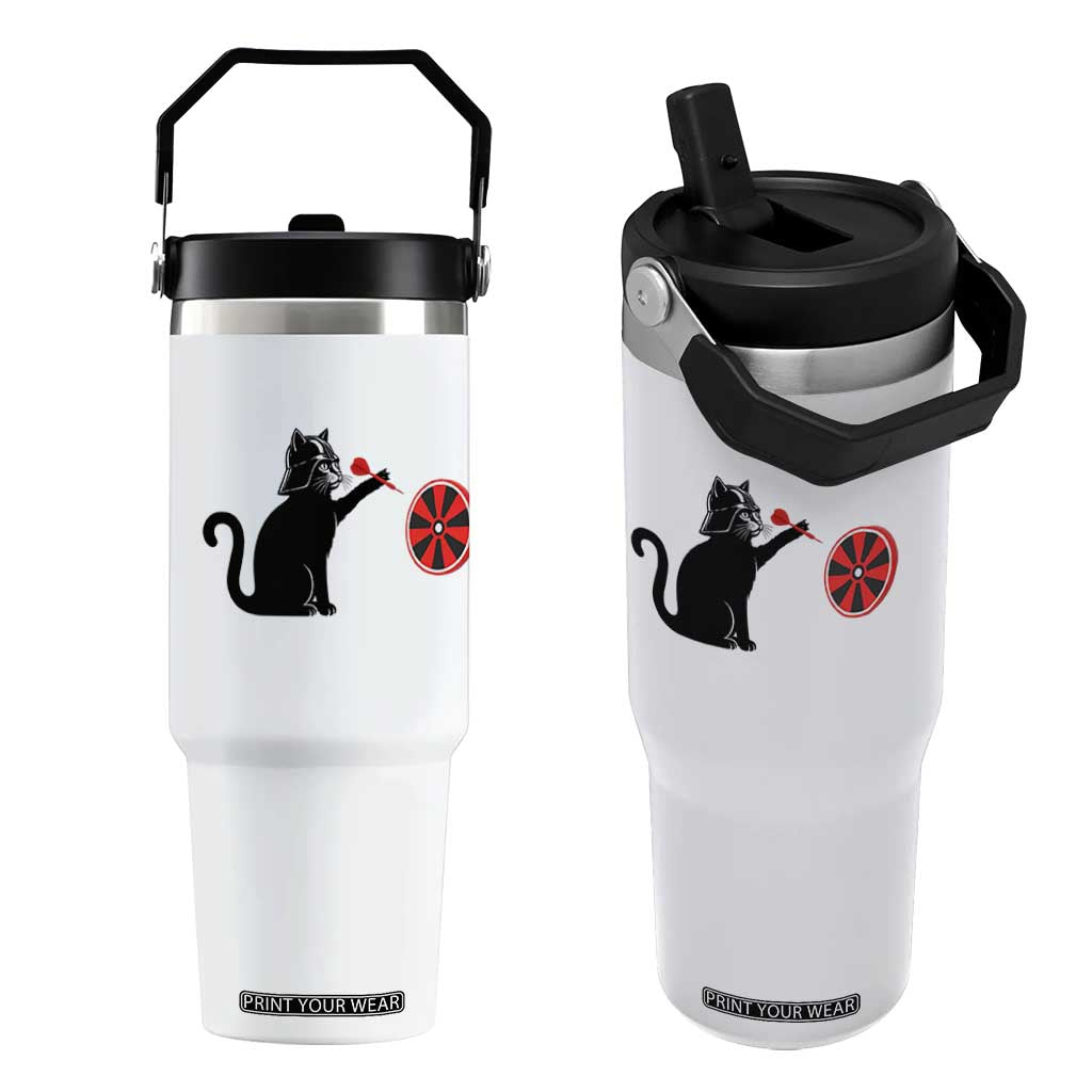 Black Cat Lord Darts Player Flip Straw Tumbler Funny Space Scifi Dartist Gift TS12 One Size: 30 oz White Print Your Wear